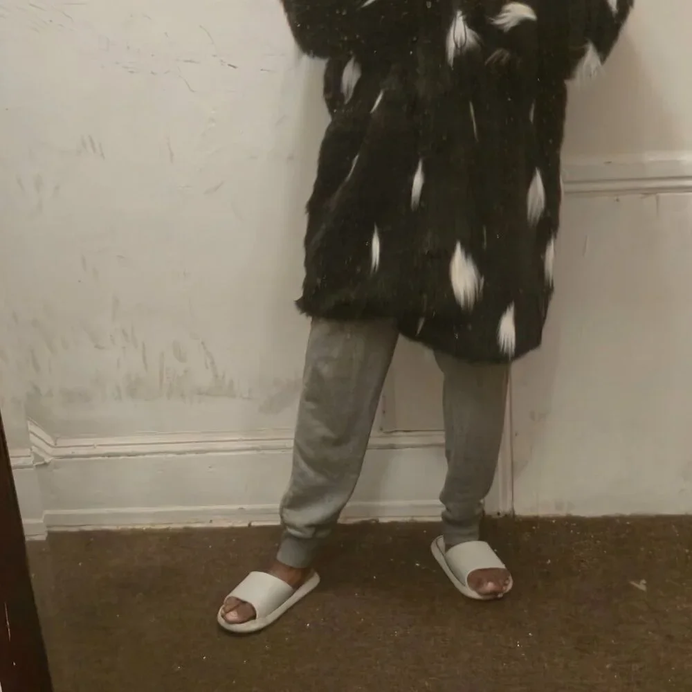 Faux Fur Jacket Mens Middle-length Black Long-sleeved Fox Fur Jacket Warm Trench - Picture 5 of 13